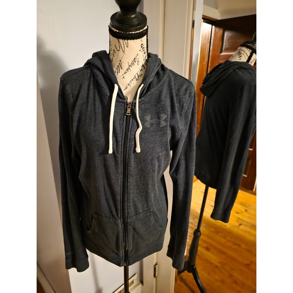 Under Armour HeatGear Womens Medium Gray Full Zip Hoodie Fitted Charged Athletic